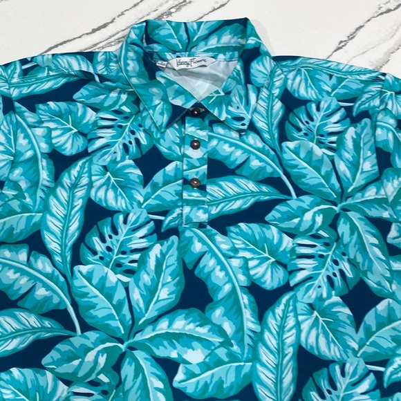 Kenny Flowers Blue and Teal Leaf Print Casual Button Down Shirt - Picture 1 of 7